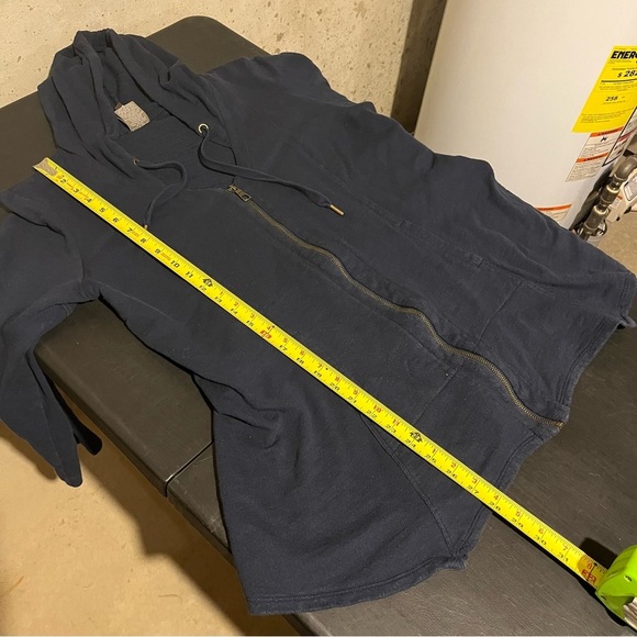 XCVI Sweater Womens XL Navy Zip Up Hoodie Lagenlook Terry Pockets Handkerchief - Picture 9 of 9